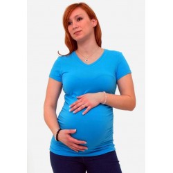 Tehotenské tričko s výstrihom do V modré