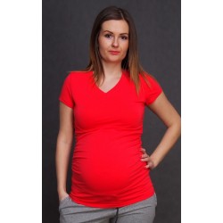 Tehotenské tričko s výstrihom do V červené