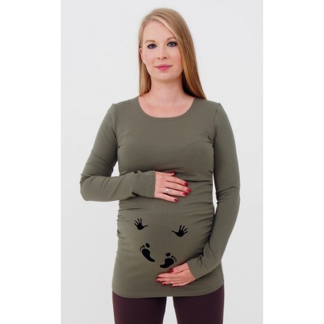 Tehotenské tričko s potlačou - khaki
