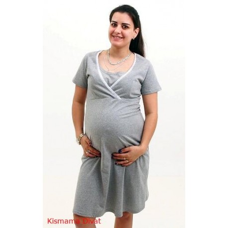 Nočná košela pre tehotné a dojčiace matky - sivá