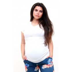 Tehotenské tričko s výstrihom do V - biele