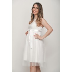 Tehotenské svadobné šaty bez rukávov - biele