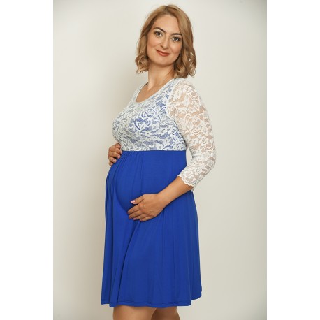 Tehotenské šaty s čipkou - modré
