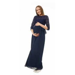 Tehotenské dlhé čipkované šaty - granátové - velk.S